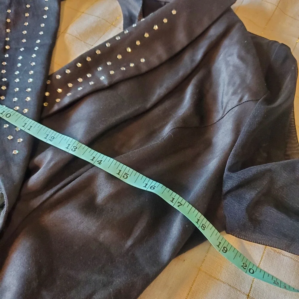 J. Harris Jacket Top Women L Open Back Sheer Longsleeves Double Breasted‎ Black
